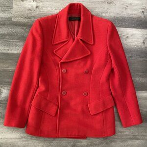 Donna Karan Essentials Pea CoatAngora Wool Red Italian Double Breasted Preppy 6